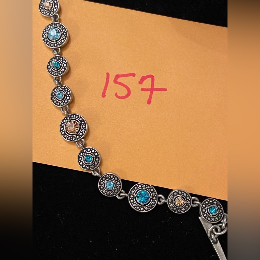 M4M Ellen Mann Sky Bracelet Pewter Finish Blue & Brown Crystals - Picture 9 of 9